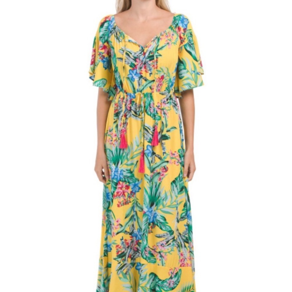 LABEL OF LOVE summer maxi dress size M tropical off the shoulder‎ vacation